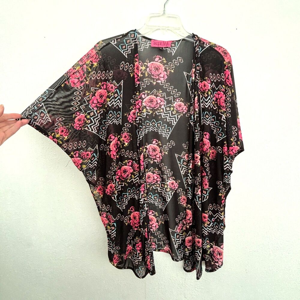 Womens Sugar High Y2K Sheer Kimono XS Fairy Grunge Whimsigoth Floral Cover Up
